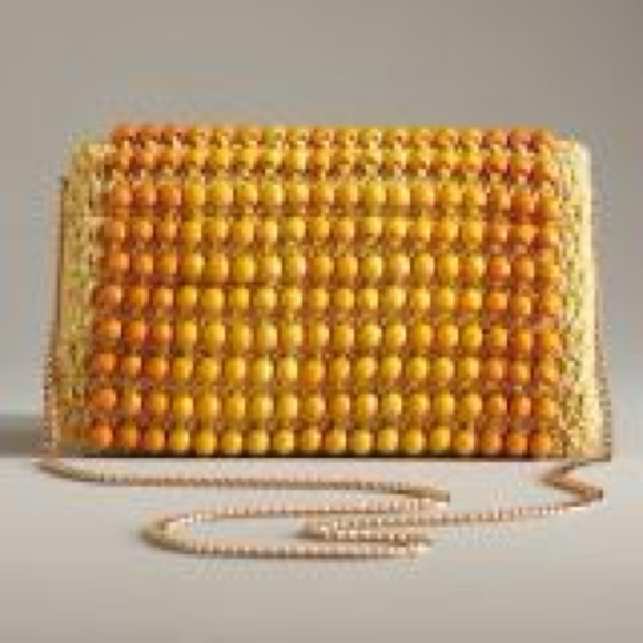 Anthropologie Beaded Yellow Crochet Clutch NWOT - Picture 1 of 12